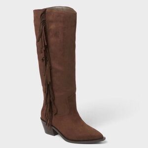 Brown Fringe Knee-High Women's Boots